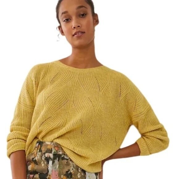 Anthropologie Sweaters - Anthropologie Keely Open Cable Knit Wool Blend Sweater Mustard Yellow Medium